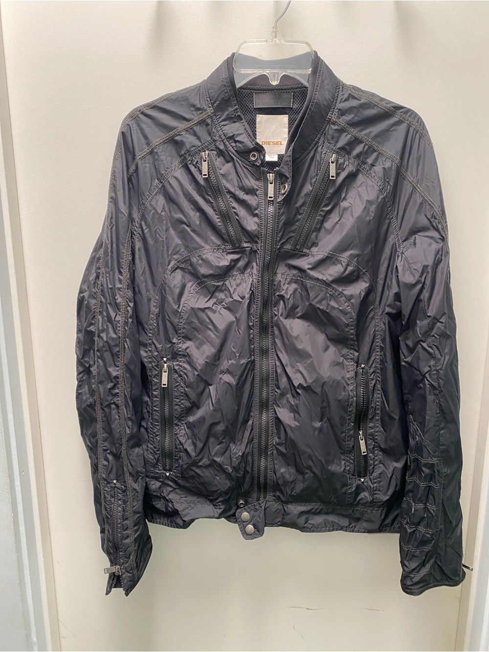 Diesel Men's L Black Lightweight Jacket with Contrast Stitching
